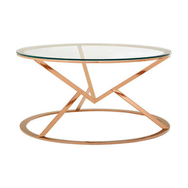 Rose Gold Stainless Steel Base Round Coffee Table with Tempered Glass Top | Allure