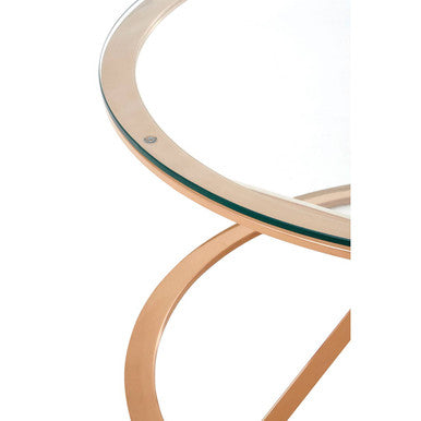 Rose Gold Stainless Steel Base Round Coffee Table with Tempered Glass Top | Allure