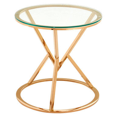 Rose Gold Stainless Steel Base Round End Table with Tempered Glass Top | Allure