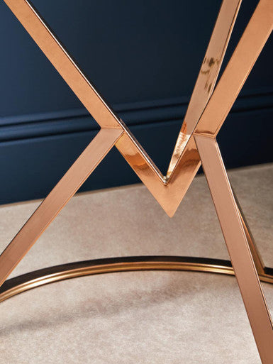 Rose Gold Stainless Steel Base Round End Table with Tempered Glass Top, Allure