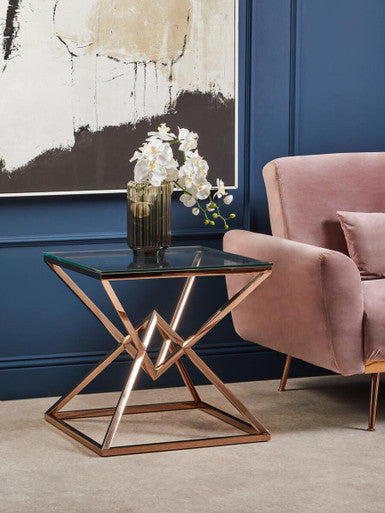 Allure Corseted Square Rose Gold End Table