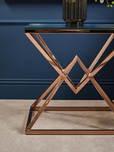 Allure Corseted Square Rose Gold End Table