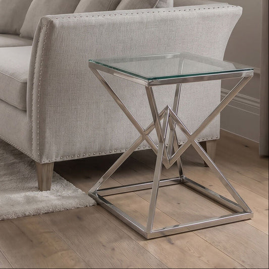 Silver Stainless Steel Base Square Coffee Table with Tempered Glass Top, Allure
