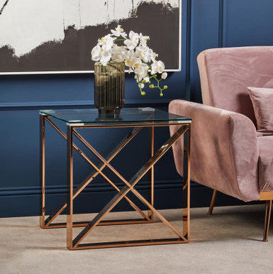 Allure Rose Gold Cross Legs End Table