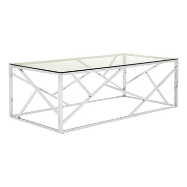 Rectangular Tempered Glass Top Coffee Table with Champagne Gold Geometric Steel Legs | Allure