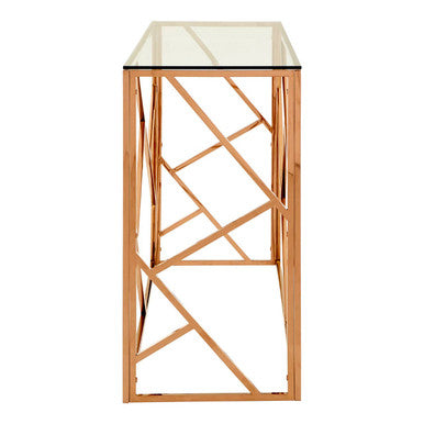 Rose Gold Stainless Steel Geometric Console Table with Tempered Glass Top | Allure