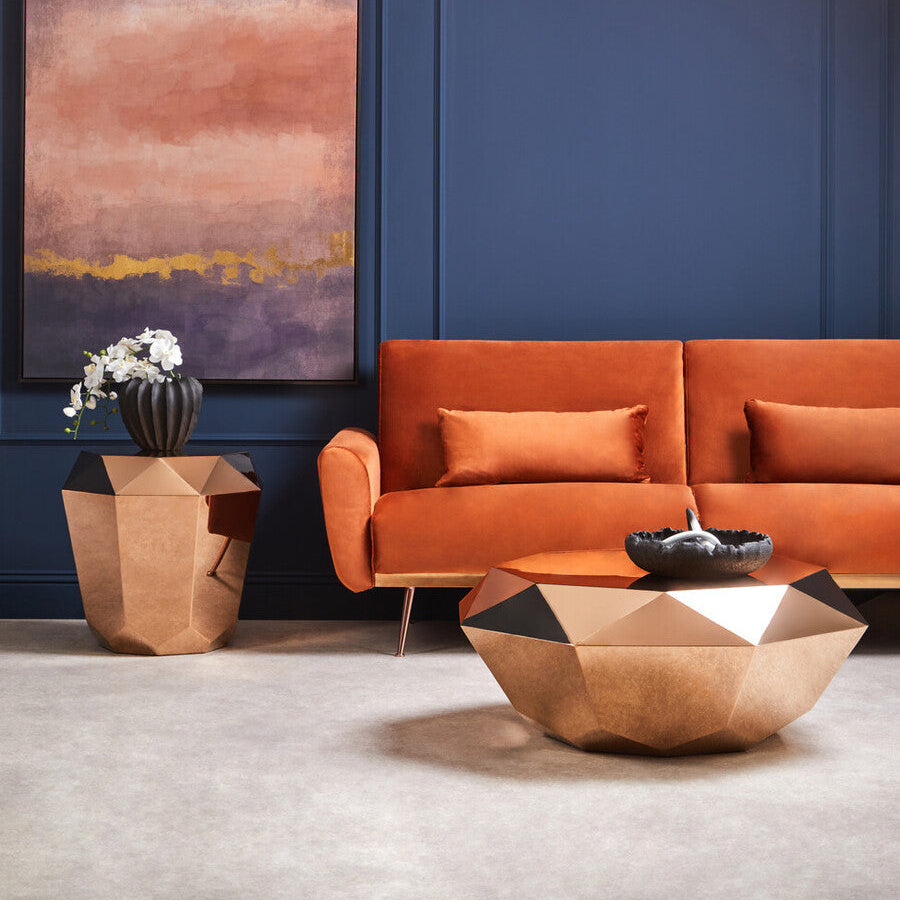 Gold Diamond Cut Stainless Steel Coffee Table with Hexagonal Tabletop | Allure