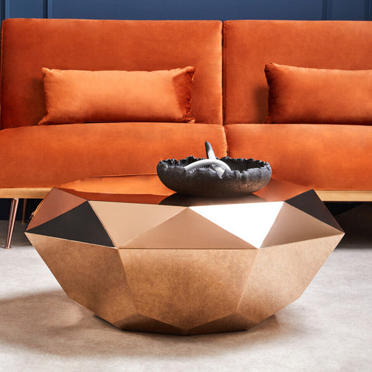 Gold Diamond Cut Stainless Steel Coffee Table with Hexagonal Tabletop | Allure