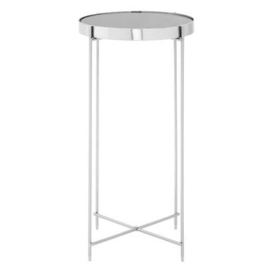 Mirrored Glass Top Tall Side Table with Grey Slim Metal Legs | Allure