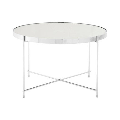 Large Round Mirrored Glass Top Side Table with Silver Chrome Lattice Base | Allure