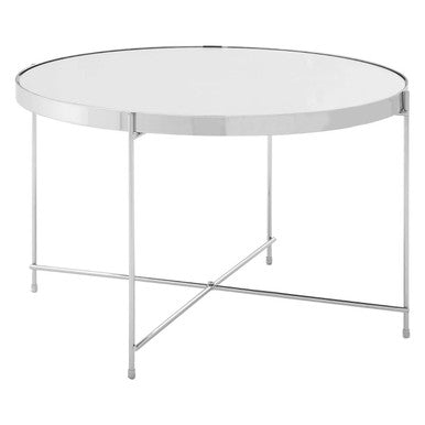 Large Round Mirrored Glass Top Side Table with Silver Chrome Lattice Base | Allure
