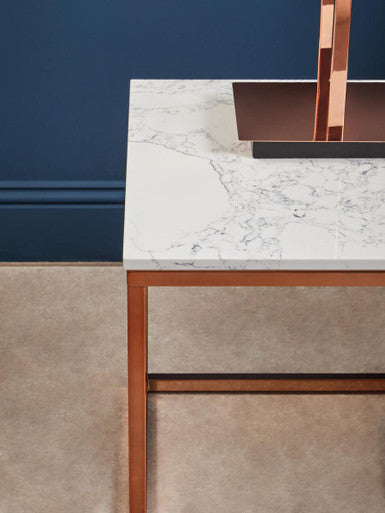 Square White Marble Top End Table with Rose Gold Metal Frame | Allure