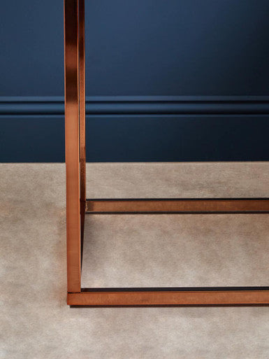 Square White Marble Top End Table with Rose Gold Metal Frame | Allure