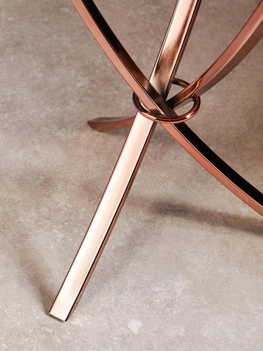 Rose Gold Mirrored Glass Top Round Side Table with Bow-Shaped Metal Legs | Allure