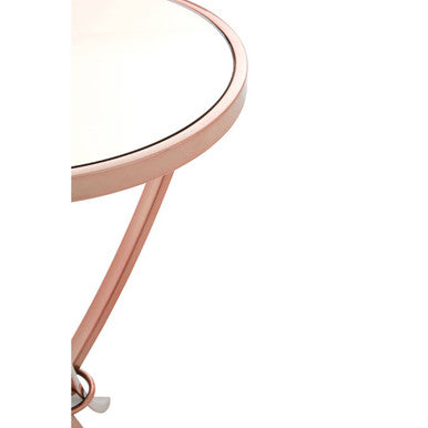Rose Gold Mirrored Glass Top Round Side Table with Bow-Shaped Metal Legs | Allure