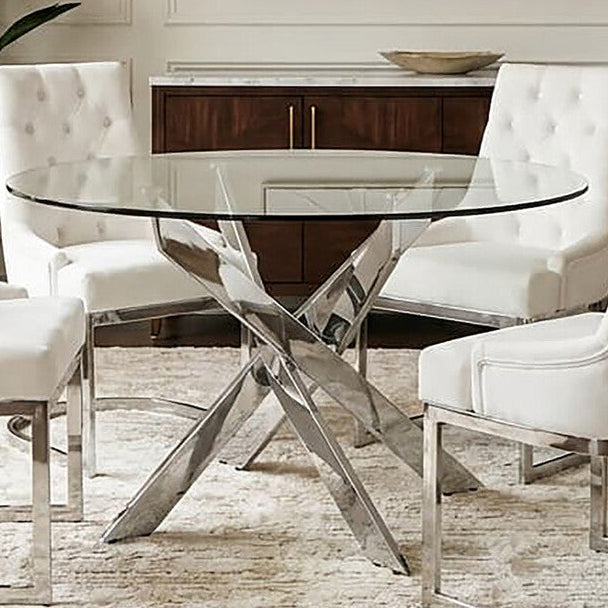 Allure Round Dining Table With Chrome Intersected Legs