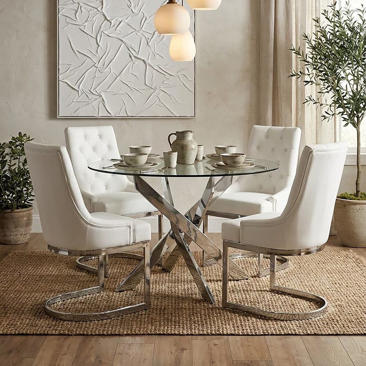 Allure Round Dining Table With Chrome Intersected Legs