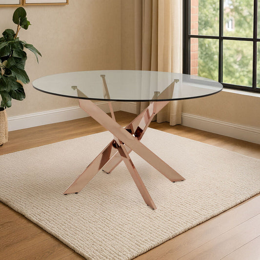 Allure Round Dining Table with  Intersected Rose Gold Legs