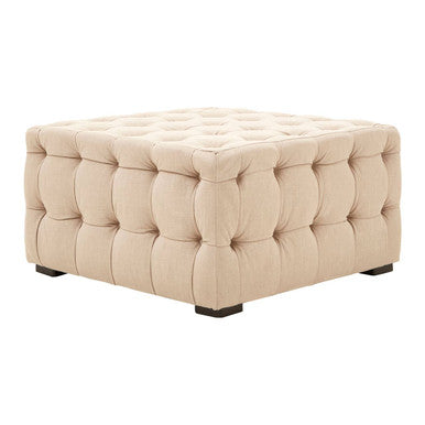 Stella Beige Linen Stool with Button Tufting