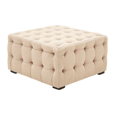 Stella Beige Linen Stool with Button Tufting