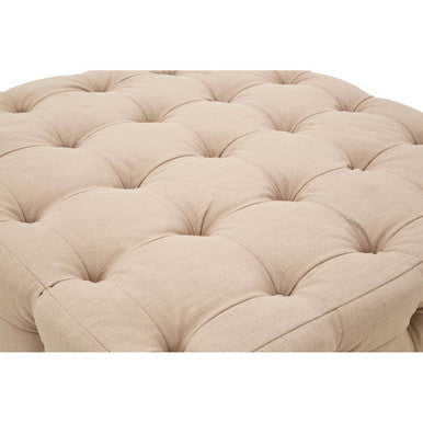 Stella Beige Linen Stool with Button Tufting