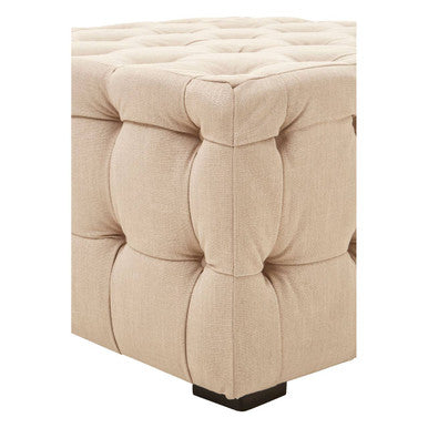 Stella Beige Linen Stool with Button Tufting