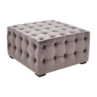 Stella Grey Velvet Stool with Button Tufting