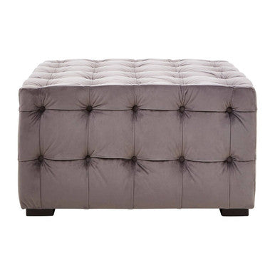 Stella Grey Velvet Stool with Button Tufting