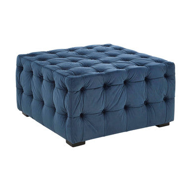 Stella Midnight Blue Velvet Stool with Button Tufting