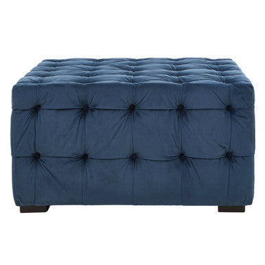 Stella Midnight Blue Velvet Stool with Button Tufting