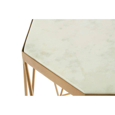 White Marble Top Octagonal Side Table with Gold Metal Open Frame, Shalimar