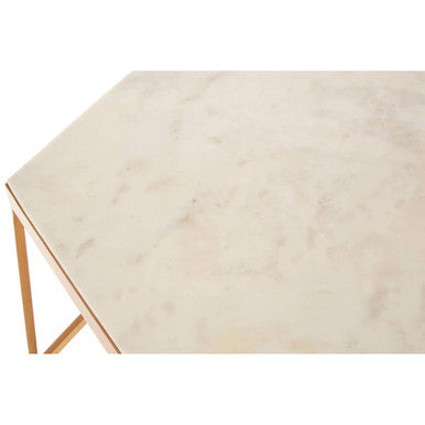 Hexagonal White Marble Top Side Table with Gold Iron Wireframe Base | Shalimar