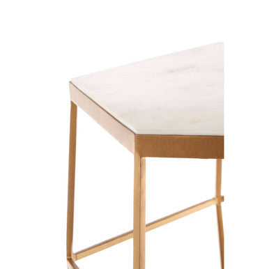Hexagonal White Marble Top Side Table with Gold Iron Wireframe Base | Shalimar