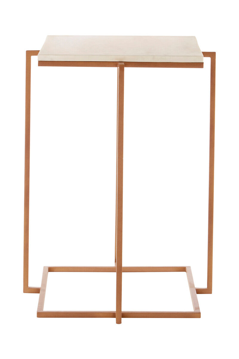 White Marble Top Side Table with Gold Finish Iron Legs | Shalimar