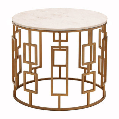 Shalimar White Marble Top Side Table With Gold Finish Base