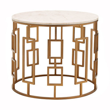Shalimar White Marble Top Side Table With Gold Finish Base
