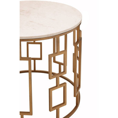 Shalimar White Marble Top Side Table With Gold Finish Base