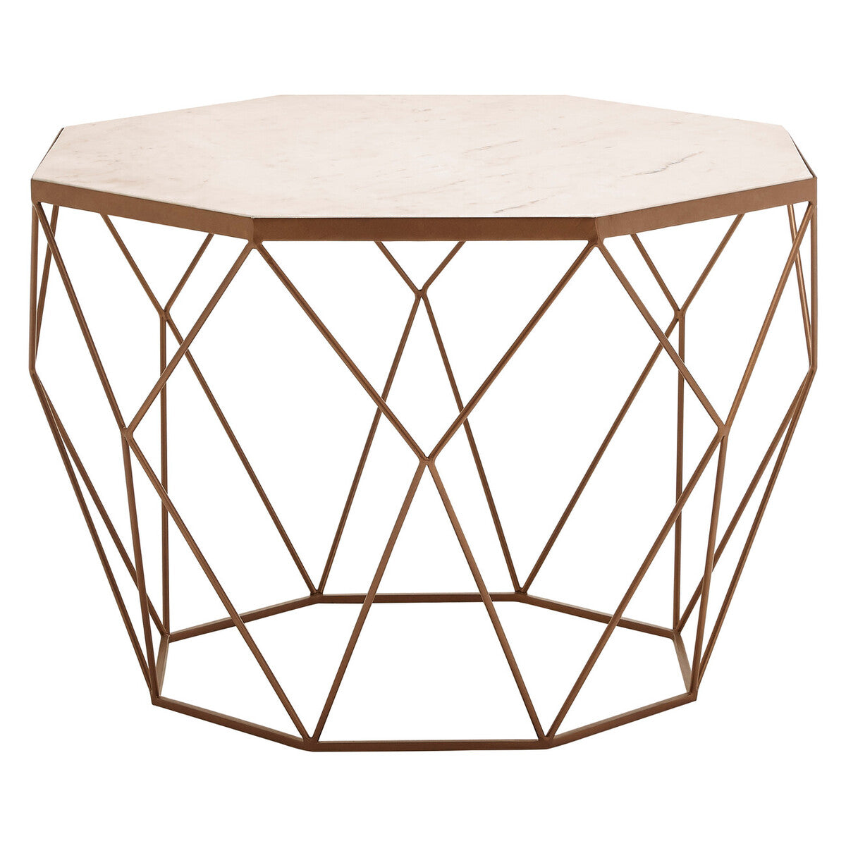 White Octagon Marble Top Coffee Table with Gold Metal Frame | Shalimar