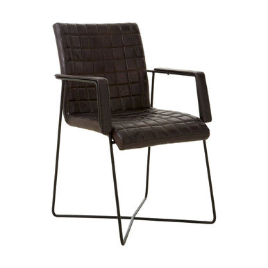 Buffalo Black Quilted Leather Chair with Black Iron Frame