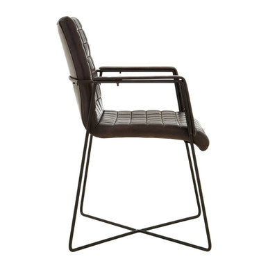 Buffalo Black Quilted Leather Chair with Black Iron Frame