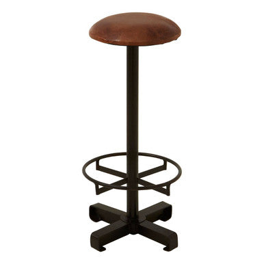Buffalo Brown Leather Round Seat Bar Stool