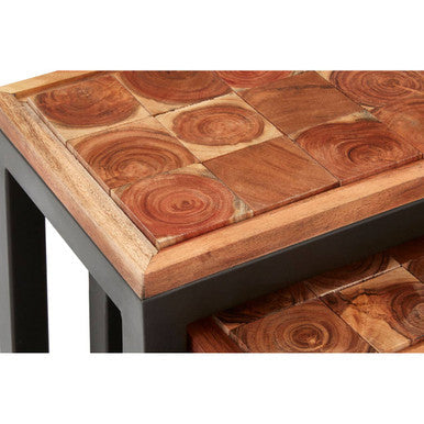 Artisan Acacia Wood and Metal Nesting Tables