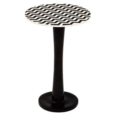 Black Acacia Wood Pedestal Side Table with Mosaic Design | Artisan