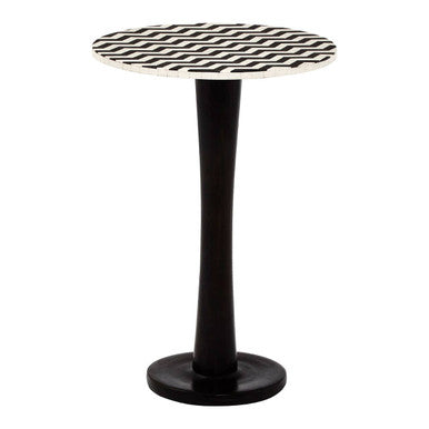 Black Acacia Wood Pedestal Side Table with Mosaic Design | Artisan