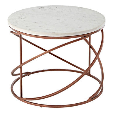 White Marble Top Round Coffee Table with Metal Finish, Nirav