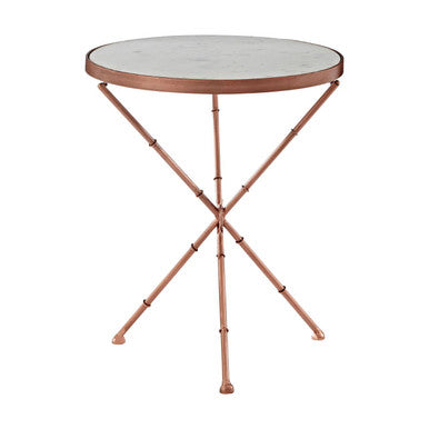 White Marble Top Cross Leg Table with Metal Finish | Nirav