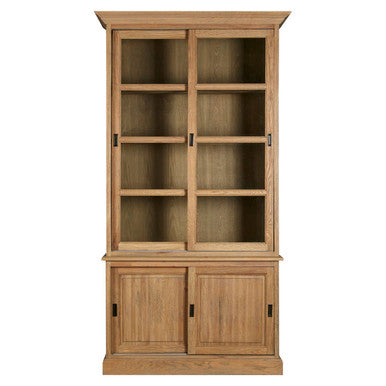 Lyon Oak Wood Tall Cabinet with Washed Grey Finish