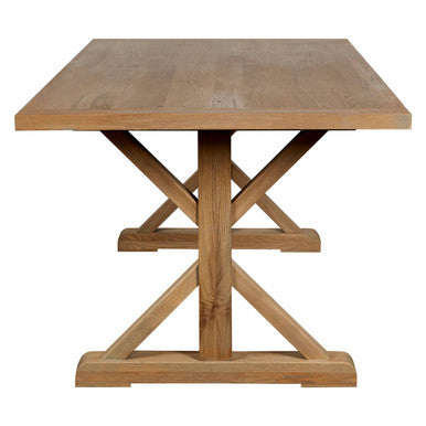 Aged Grey Oak Dining Table with Prominent Silvery Grain and Crossed Base, Lyon