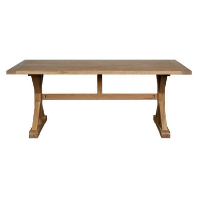 Aged Grey Oak Dining Table with Prominent Silvery Grain and Crossed Base, Lyon