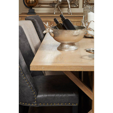 Aged Grey Oak Dining Table with Prominent Silvery Grain and Crossed Base, Lyon